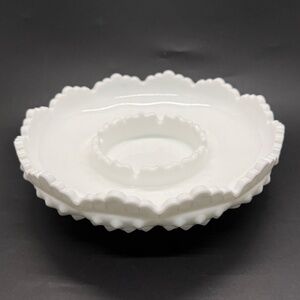 Fenton Vtg Hobnail White Milk Glass Ashtray or Chip & Dip or Candle Bowl